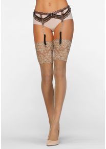 Lascana Damen Halterlose Feinstrümpfe, Gr. 32, beige, Polyamid, Elasthan, Socken, mit breitem Spitzenband