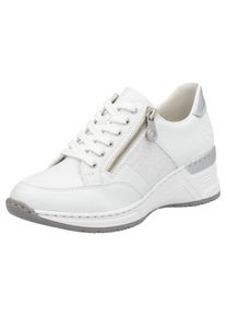 Rieker Damen Keilsneaker, Gr. 39, silber, Lederimitat, Textil, Glitzer, sportlich, Schuhe, Schnürschuh, Halbschuh, Sneaker mit loser Einlage, schmale