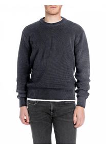 Replay Herren Strickpullover, blau, casual, Gr. L, unifarben, Strick, Obermaterial: 100% Baumwolle, Pullover