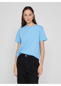 Vila Damen Kurzarmshirt "VINORA S/S T-SHIRT - NOOS", blau, modisch, Gr. XL, unifarben, Jersey, Obermaterial: 96% Baumwolle, 4% Elasthan, Shirts