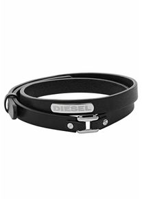 Diesel Armband "Schmuck Edelstahl Lederarmband Wickelarmband STACKED", Edelstahl-Leder, schwarz, Edelstahl, Leder, Armbänder