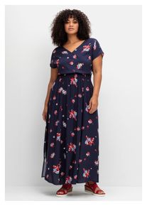sheego Damen Maxikleid "Große Größen", blau, Gr. 48, gemustert, Obermaterial: 100% Viskose (LENZING ECOVERO), Kleider, mit Alloverdruck und gesmokter