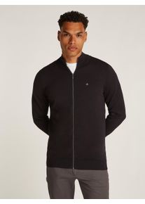 Calvin Klein Herren Stehkragenpullover "COTTON SILK BLEND ZIP JACKET", schwarz, casual, Gr. M, unifarben, Strick, Obermaterial: 90% Baumwolle, 10%