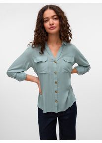 Véro Moda VERO MODA Damen Hemdbluse "VMBUMPY L/S SHIRT NEW WVN GA NOOS", grau, modisch, Gr. M, unifarben, Web, Obermaterial: 100% Viskose, Blusen