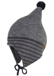 MaxiMo Baby Fleecemütze, grau, casual, Gr. 53, unifarben, Fleece, Wolle, Mützen, aus Wollfleece mit Pompon und Bindeband