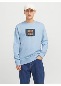 Jack & Jones JACK & JONES Herren Sweatshirt "JJHUDSON SWEAT CREW NECK", blau, modisch, Gr. XS, bedruckt, angeraute Sweatware, Obermaterial: 100% Baumwolle,