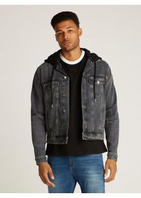 Tommy Jeans Herren Jeansjacke "HOODED RYAN RGL TRCKR JKT AI6184", schwarz, casual, Gr. S, unifarben, Denim/Jeans, Obermaterial: 99% Baumwolle, 1%