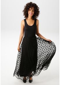 Aniston CASUAL Damen Maxikleid, schwarz, Gr. 48, unifarben, gepunktet, Single Jersey, Obermaterial: 95% Viskose, 5% Elasthan. Netzmaterial: 100%