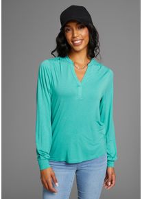 Boysen's BOYSEN'S Damen V-Shirt, grün, Basic, Gr. 42, unifarben, Single Jersey, Obermaterial: 95% Viskose, 5% Elasthan, Shirts, Langarm, figurumspielender