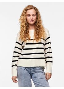 Pieces Damen Rundhalspullover "PCSIA LS KNIT NOOS BC", weiß, modisch, Gr. XS, gestreift, Strick, Obermaterial: 52% Viskose, 28% Polyester, 20%