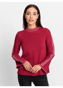 Heine Damen Strickpullover "Pullover", rot, Gr. 42, unifarben, gemustert, mehrfarbig, 50% Baumwolle, 50% Polyacryl, Pullover