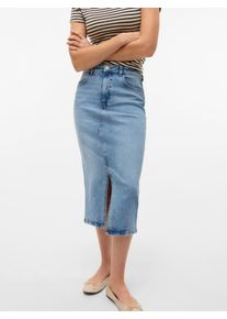 Véro Moda VERO MODA Damen Jeansrock "VMNATALIE HR MIDI DNM SKIRT MIX NOOS", blau, modisch, Gr. XS, unifarben, Denim/Jeans, Obermaterial: 99% Baumwolle, 1%