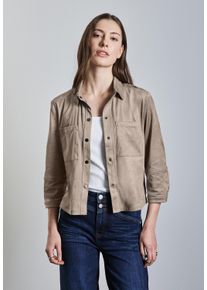 Street One Damen Hemdbluse, beige, casual, Gr. 42, unifarben, Stoff, 88% Polyester, 12% Elasthan, Blusen, mit 3/4 Ärmeln