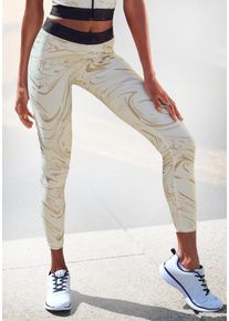 active by Lascana LASCANA ACTIVE Damen Funktionsleggings, weiß, sportlich, Gr. XS, bedruckt, gemustert, glänzend, Obermaterial: 85% Polyester, 15% Elasthan, Hosen,