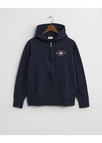 Gant Herren Kapuzensweatjacke "GRAPHIC FULLZIP HOODIE", blau, casual, Gr. S, Sweatware, Obermaterial: 80% Baumwolle, 20% Polyester, Sweatjacken