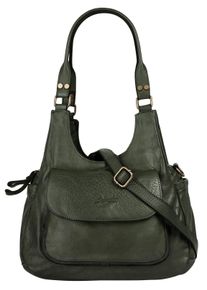 Samantha Look Damen Umhängetasche, grün, Leder, unifarben, leicht glänzend, Taschen, echt Leder, Made in Italy