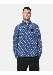 BULA Herren Strickpullover, blau, Gr. S, mehrfarbig, 100% Polyester, Pullover, mit Stehkragen und kurzem Reißverschluss