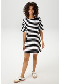 Aniston CASUAL Damen Sommerkleid, schwarz-weiß, casual, Gr. 38, gestreift, Single Jersey, Obermaterial: 95% Baumwolle, 5% Elasthan, Kleider, im