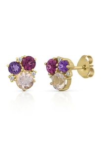 OROLINO Damen Paar Ohrstecker "Gold 585 mit Amethyst Rosaquartz und Brillant", ONE-SIZE, Gold, gelb, Gold, Ohrringe