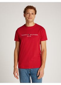 Tommy Hilfiger Herren T-Shirt "TOMMY LOGO TEE", rot, casual, Gr. S, unifarben, bedruckt, Jersey, Obermaterial: 100% Baumwolle, Shirts, aus reiner
