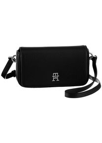 Tommy Hilfiger Damen Umhängetasche "TH EMBLEM FLAP CROSSOVER", schwarz, Polyurethan, unifarben, Strukturmuster, Taschen, mit TH-Emblem vorne
