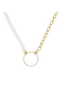 Damen Collier "mit weißen Muschelkern-Perlen und Zirkonia, Silber 925", 45cm, Silber 925 (Sterlingsilber), gold, Giorgio Martello MILANO, Silber 925