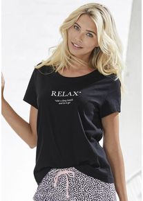 Vivance Dreams Pyjamaoberteil schwarz Gr. 32/34 für Damen. Rundhals und Statements/Sprüche, Druck. Basic. Nachhaltig.