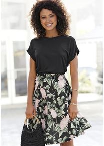 Buffalo Jerseykleid mehrfarbig Gr. 34 für Damen. Rundhals und Allover-Druck. Figurumspielend