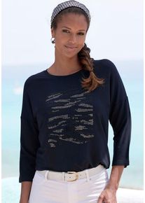 Lascana 3/4-Arm-Shirt 'mit Strass-Dessin' mehrfarbig Gr. 32/34 für Damen. Rundhals und Steinchen, Strass-Steine, Glitzersteine. Bequem. Nachhaltig.