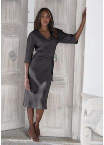 Lascana Strickkleid mehrfarbig Gr. 32/34 für Damen. V-Ausschnitt und Bindeband. Figurumspielend