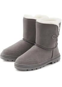 Winterstiefel Lascana, Damen, Gr. 38, grau, Obermaterial: 100% Rindsleder. Decksohle: 100% Lammfell. Futter: 100% Lammfell. Laufsohle: 100% Synthetik, unifarben, Schuhe Winterstiefel, aus kuscheligem Lammfell, robuste Sohle, Winterstiefelette, Snowboots
