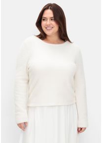 Große Größen Flauschiger Pullover mit tiefem V-Ausschnitt hinten Gr. 40/42 weiß von sheego für Damen
