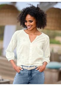 Heine Damen Hemdbluse, beige, Gr. 50, geblümt, gemustert, unifarben, 100% Baumwolle, Blusen