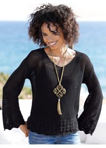 Heine Damen Strickpullover "Pullover", schwarz, Gr. 42, unifarben, 100% Baumwolle, Pullover