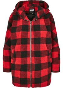 Urban Classics Damen Winterjacke "Urban Classics Damen Ladies Hooded Oversized Check Sherpa Jacket", rot, casual, Gr. 5XL, kariert, 100% Polyester,