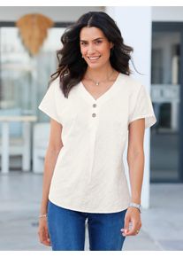 Inspirationen Damen Kurzarmbluse, beige, Gr. 36, unifarben, 100% Baumwolle, Blusen