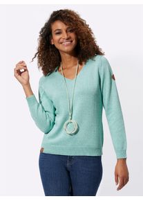Casual Looks Damen V-Ausschnitt-Pullover "Pullover", grün, Gr. 40, meliert, 50% Baumwolle, 50% Polyacryl, Pullover