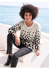 Heine Damen Jacquardpullover "Pullover", schwarz, Gr. 50, gemustert, gepunktet, 65% Polyacryl, 26% Polyamid, 9% Elasthan, Pullover