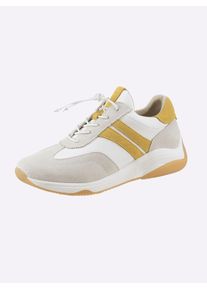 Heine Damen Sneaker, Gr. 38, gelb, Leder, Rindsleder, Glattleder, Veloursleder, modisch, Schuhe