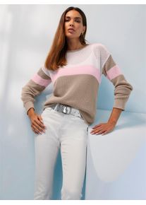 Heine Damen Strickpullover "Pullover", beige, Gr. 36, gemustert, mehrfarbig, 100% Baumwolle, Pullover