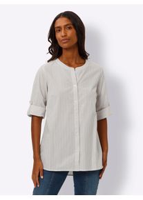 Heine Damen Longbluse, beige, Gr. 48, gemustert, gestreift, mehrfarbig, 100% Baumwolle, Blusen