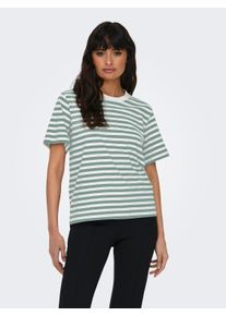 Only Damen Kurzarmshirt "ONLLIVINA S/S STRIPE TEE JRS NOOS", grün, modisch, Gr. M, gestreift, Single Jersey, Obermaterial: 100% Baumwolle, Shirts