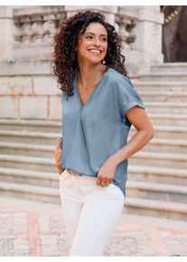 Inspirationen Damen Jeansbluse, blau, Gr. 40, unifarben, 70% Viskose, 30% Polyester, Blusen