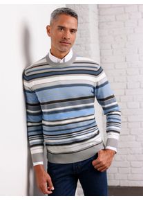 CLASSIC Herren Rundhalspullover "Rundhals-Pullover", grau, Gr. 54, gemustert, gestreift, mehrfarbig, 100% Polyacryl, Pullover