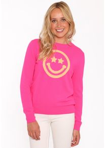 Zwillingsherz Damen Kaschmirpullover "Roundneck "Smiley Face"", pink, modisch, Gr. M, Feinstrick, Obermaterial: 100% Kaschmir, Pullover, in Neonpink