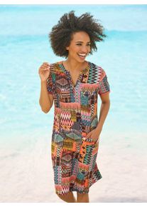 Heine Damen Jerseykleid "Jersey-Kleid", bunt, Gr. 50, gemustert, mehrfarbig, bedruckt, Jersey, Single Jersey, 95% Viskose, 5% Elasthan, Kleider