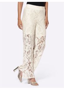 Heine Damen Palazzohose, beige, Gr. 50, unifarben, 48% Baumwolle, 47% Polyamid, 5% Elasthan, Hosen