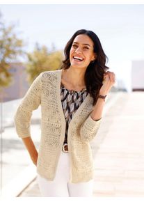 Inspirationen Damen Ajourstrickjacke, beige, Gr. 38, unifarben, 100% Baumwolle, Strickjacken