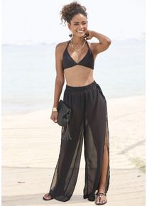 Lascana Damen Strandhose, schwarz, sexy, Gr. 46, unifarben, Chiffon, Obermaterial: 100% Polyester, Hosen, aus transparenter Chiffonware, Schlupfhose