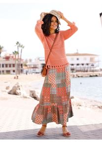 Inspirationen Damen Ajourpullover "Ajour-Pullover", orange, Gr. 38, unifarben, 100% Baumwolle, Pullover